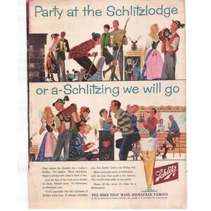 Schlitz Beer Advertisement 1958 Breweriana Milwaukee Schlitzfest Alcohol Skiing